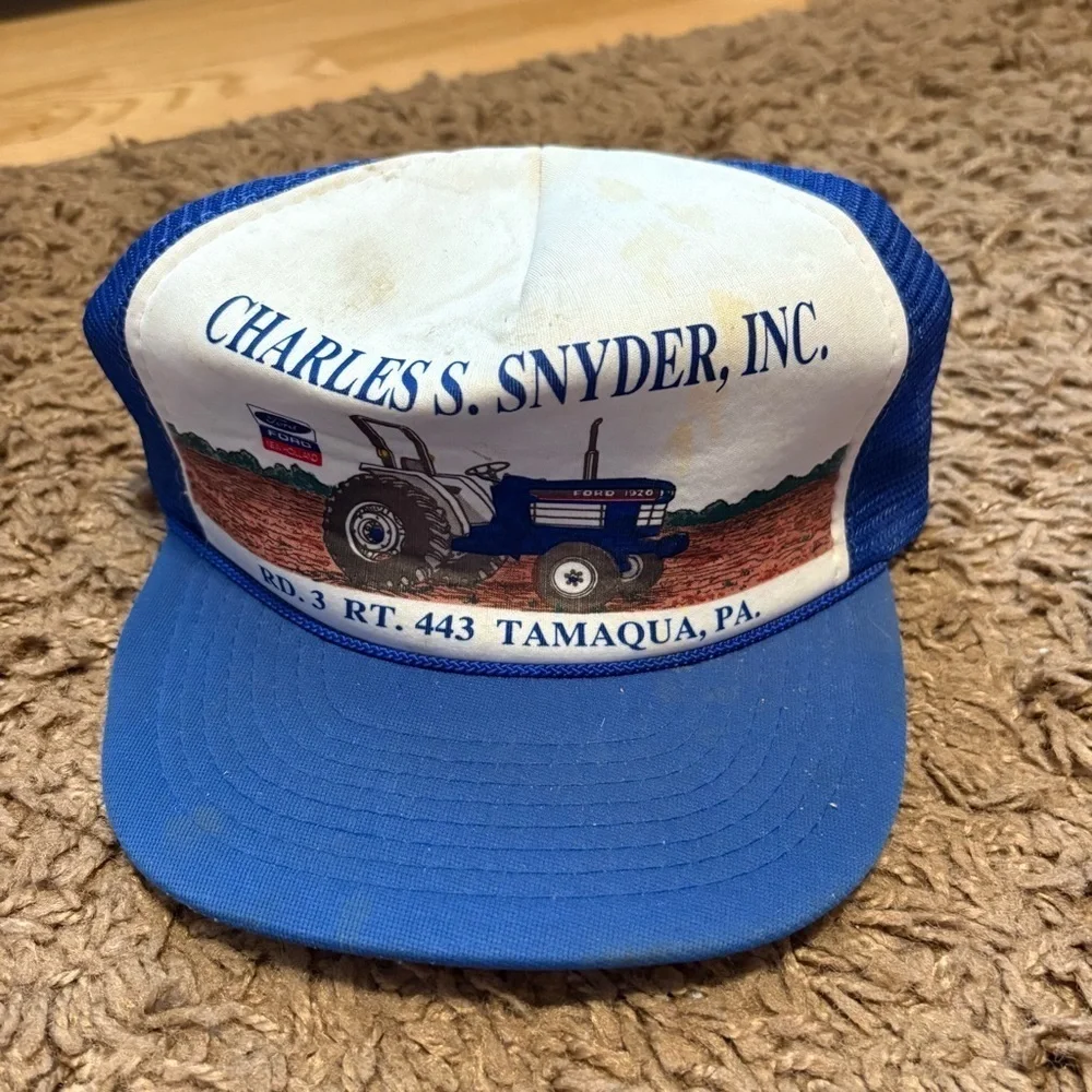 Vintage New Holland Ford 1920 Tractor Snap Back Trucker Hat Blue Farming